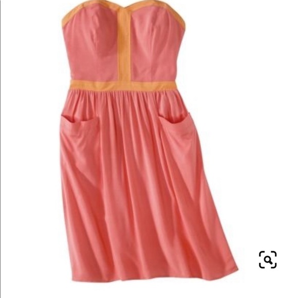 Xhilaration || NWOT Strapless Coral ‘Challis’ Color Block Dress M - Picture 12 of 12